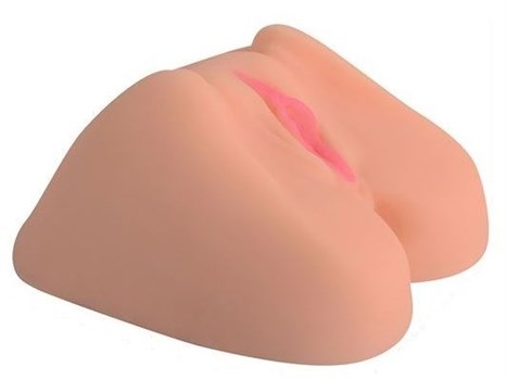 Телесная вагина с розовыми губками и двумя отверстиями - фото 417147