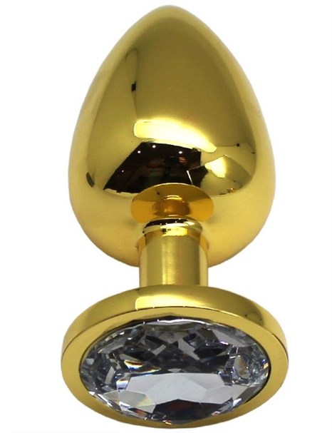 Золотистая анальная пробка с прозрачным кристаллом - 9 см. - фото 417345