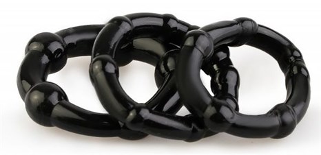 Набор из 3 черных эрекционных колец с рельефом - фото 417928