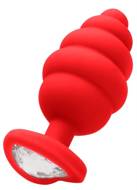 Красная анальная пробка Regular Ribbed Diamond Heart Plug - 7 см. - фото 419520
