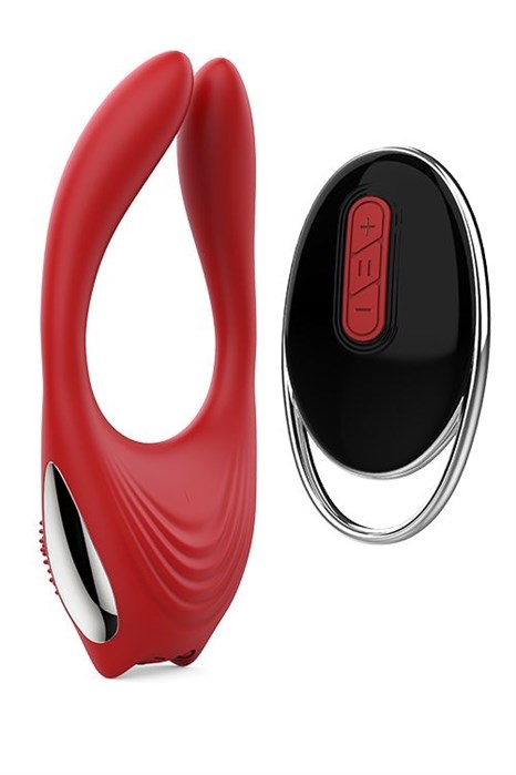 Красное эрекционное кольцо EROS с пультом ДУ - фото 420205