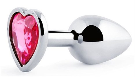 Серебристая анальная пробка с розовым кристаллом-сердечком - 7 см. - фото 420437