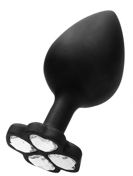 Черная анальная пробка с прозрачным кристаллом-клевером Lucky Diamond Butt Plug - 9,6 см. - фото 420942