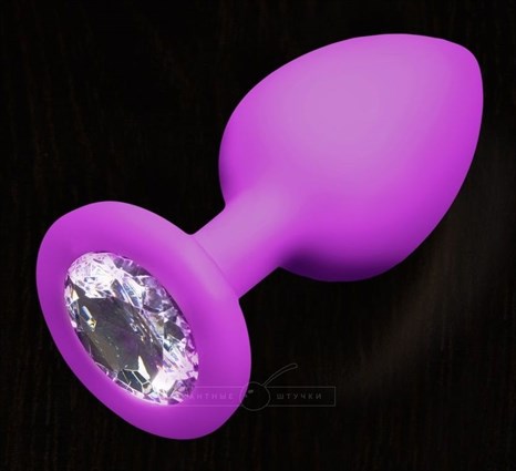 Фиолетовая силиконовая пробка с прозрачным кристаллом - 7,5 см. - фото 421025