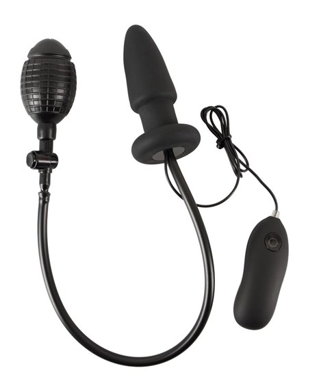 Черная надувная анальная пробка Inflatable Vibrating Butt Plug - 12,2 см. - фото 421627