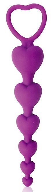 Фиолетовая анальная цепочка с сердечками - 14,5 см. - фото 421976