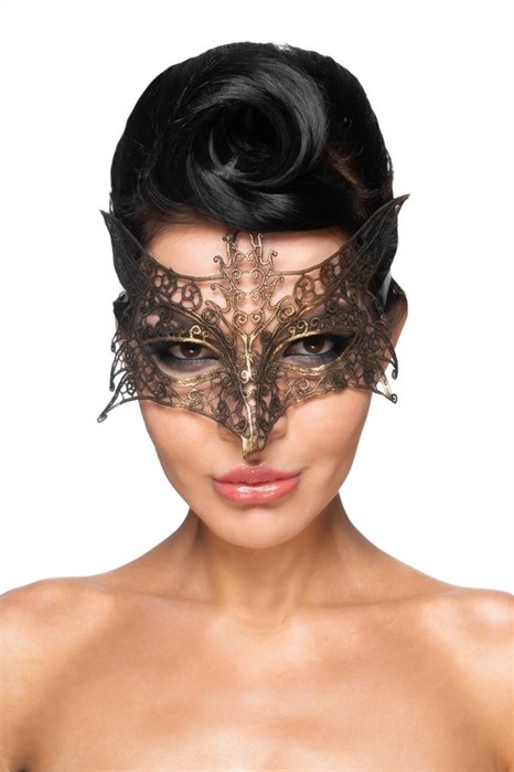 Золотистая карнавальная маска  Шератан - фото 422087