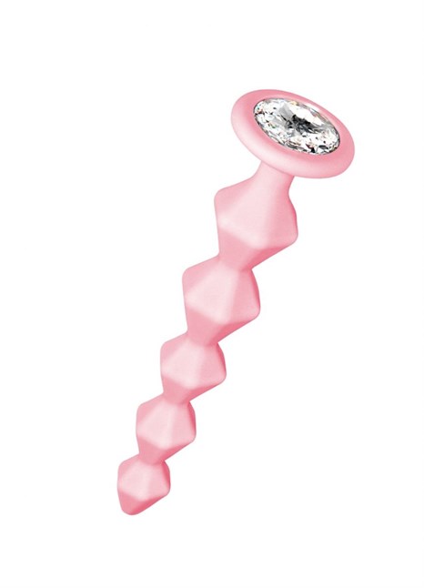 Розовая анальная цепочка с кристаллом Buddy - 17,7 см. - фото 422200