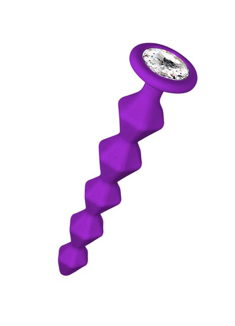 Фиолетовая анальная цепочка с кристаллом Buddy - 17,7 см. - фото 422204