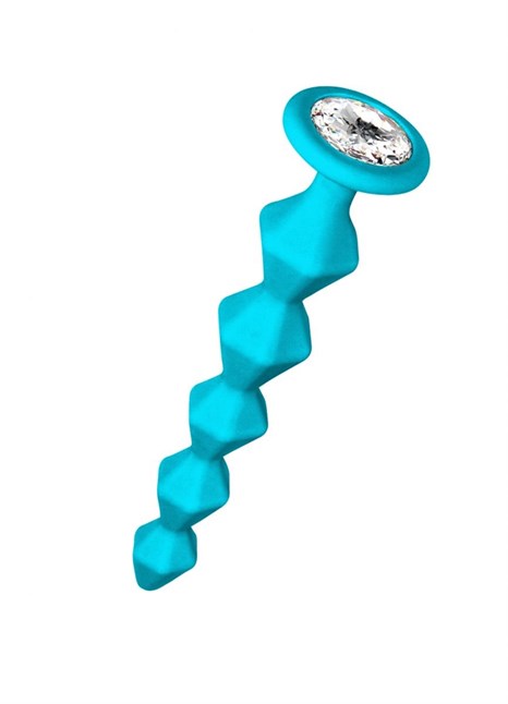 Бирюзовая анальная цепочка с кристаллом Buddy - 17,7 см. - фото 422208