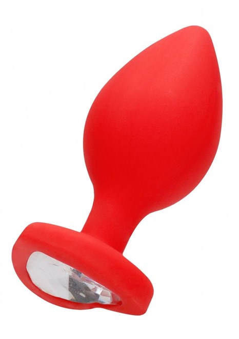 Красная анальная пробка с прозрачным стразом Extra Large Diamond Heart Butt Plug - 9,5 см. - фото 422617