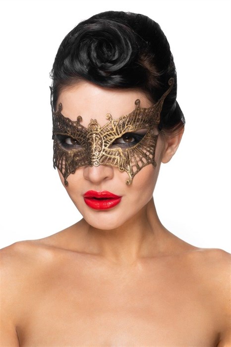 Золотистая карнавальная маска  Алькор - фото 423114