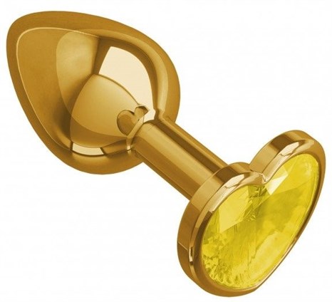 Золотистая анальная втулка с желтым кристаллом-сердечком - 7 см. - фото 423177