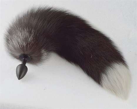 Черная анальная пробка с хвостиком чернобурой лисы - фото 423596