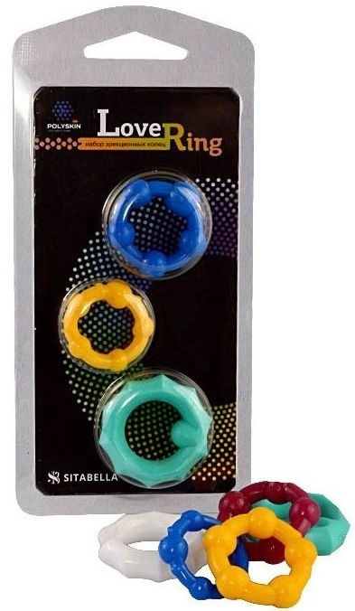 Набор из 3 цветных эрекционных колец Love Ring - фото 424261