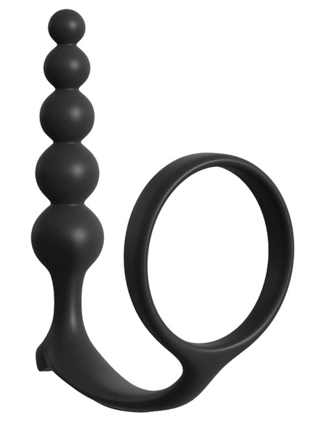 Черная анальная цепочка с эрекционным кольцом Ass-gasm Cockring Anal Beads - фото 424868