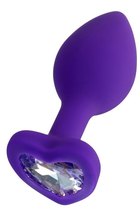 Фиолетовая анальная втулка с прозрачным стразом-сердечком - 7 см. - фото 425022