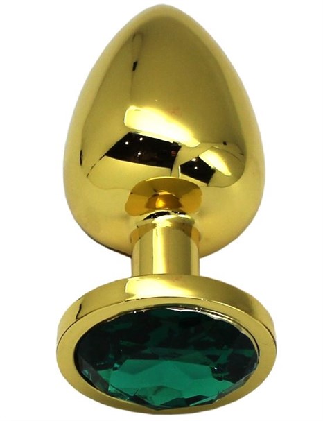 Золотистая анальная втулка с изумрудным кристаллом - 9,5 см. - фото 425432
