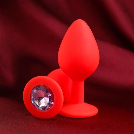 Красная анальная пробка с прозрачным кристаллом - 8 см. - фото 425508