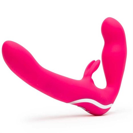 Ярко-розовый безремневой страпон Rechargeable Vibrating Strapless Strap-On - фото 426217