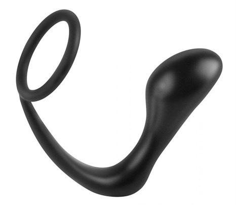 Черное эрекционное кольцо с анальным стимулятором Anal Plug Ring - фото 426350
