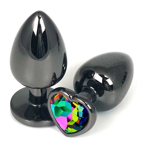 Черная анальная пробка Vander с разноцветным кристаллом-сердечком - 6,8 см. - фото 427080