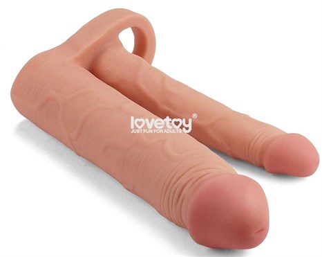 Телесная насадка для двойного проникновения Add 2 Pleasure X Tender Double Penis Sleeve - 20 см. - фото 427322