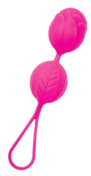 Розовые рельефные вагинальные шарики со шнурком - фото 427352