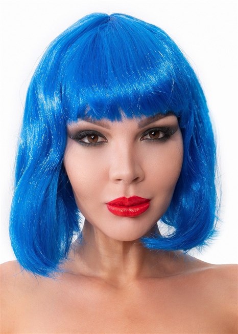 Синий парик-каре с челкой - фото 427710