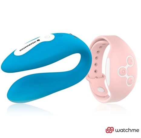 Голубой вибратор для пар с нежно-розовым пультом-часами Weatwatch Dual Pleasure Vibe - фото 429166