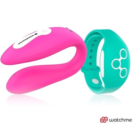 Розовый вибратор для пар с зеленым пультом-часами Weatwatch Dual Pleasure Vibe - фото 429188