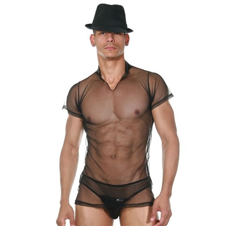Сексуальный мужской комплект-сетка: футболка и слипы - фото 430126