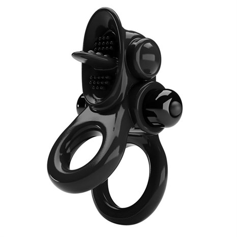Черное эрекционное кольцо с подхватом мошонки и стимулятором клитора Passionate Ring - фото 430437