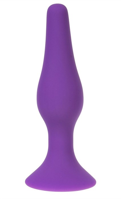 Фиолетовая силиконовая анальная пробка размера L - 12,2 см. - фото 431283