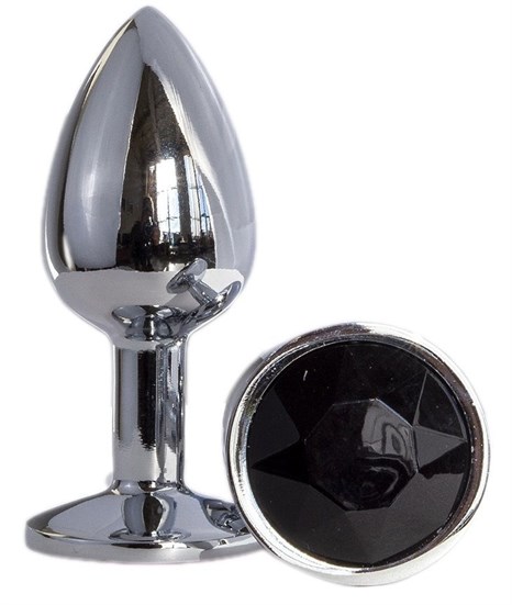 Металлическая анальная втулка с черным кристаллом - 7,2 см. - фото 431351