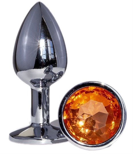 Металлическая анальная втулка с оранжевым кристаллом - 7,2 см. - фото 431352