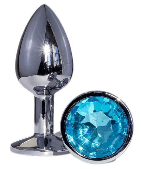 Металлическая анальная втулка с голубым кристаллом - 7,2 см. - фото 431354