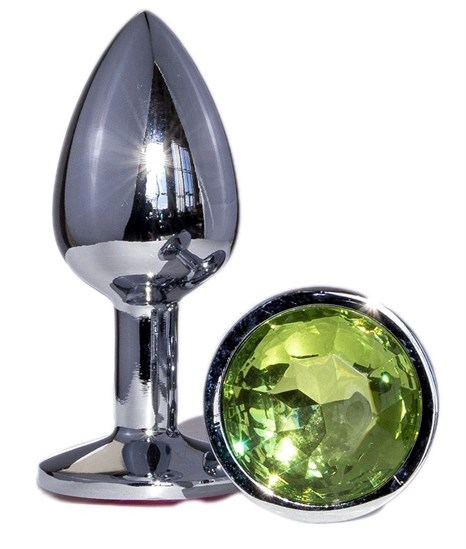 Металлическая анальная втулка с зеленым кристаллом - 7,2 см. - фото 431356