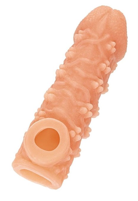 Телесная закрытая насадка с пучками шишечек Cock Sleeve 009 Size M - 15,6 см. - фото 431775