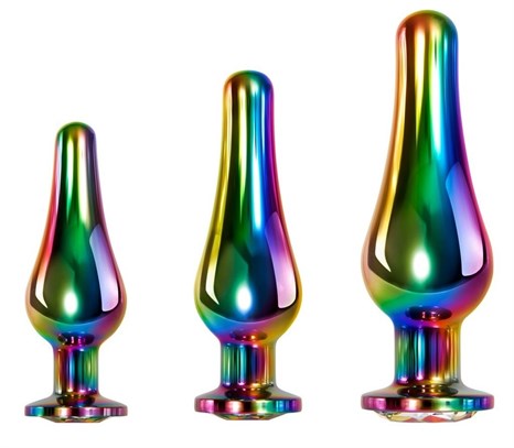 Набор из 3 радужных анальных пробок Rainbow Metal Plug Set - фото 432460