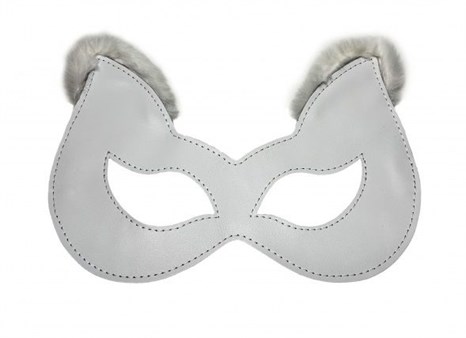 Белая маска из натуральной кожи с мехом на ушках - фото 432840