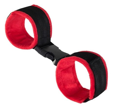 Красно-черные велюровые наручники Anonymo - фото 432988