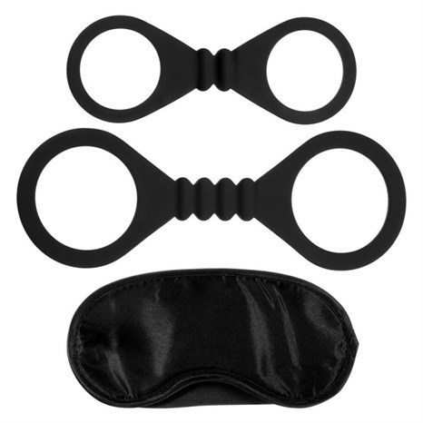 Черный набор для бондажа Bound To Please Blindfold Wrist And Ankle Cuffs - фото 433343