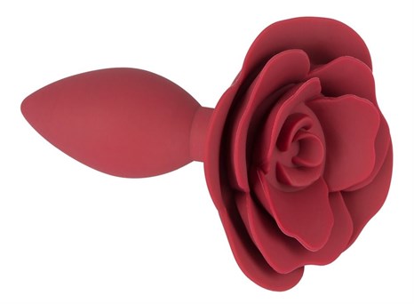 Красная анальная пробка с ограничительным основанием в виде розы - 10,7 см. - фото 433440