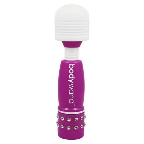 Фиолетово-белый жезловый мини-вибратор с кристаллами Mini Massager Neon Edition - фото 434175