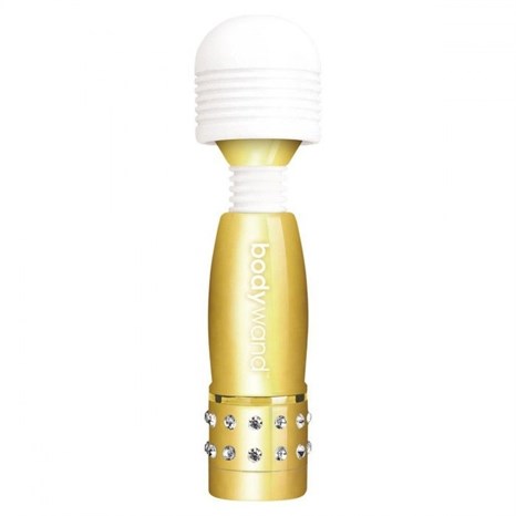 Золотистый жезловый мини-вибратор с кристаллами Mini Massager Gold Edition - фото 434184