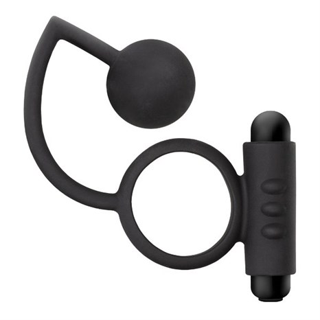 Черное эрекционное кольцо с вибропулей и стимулирующим шариком Silicone Anal Ball with Vibrating C-Ring - фото 436268