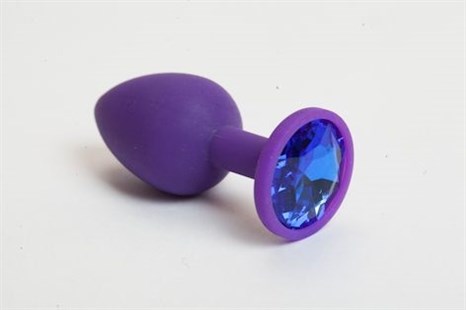 Фиолетовая анальная пробка с синим кристаллом - 7 см. - фото 437218