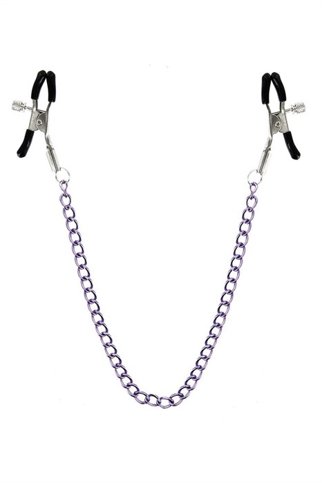 Зажимы для сосков с фиолетовой цепочкой Sweet Caress Nipple Chain - фото 437316