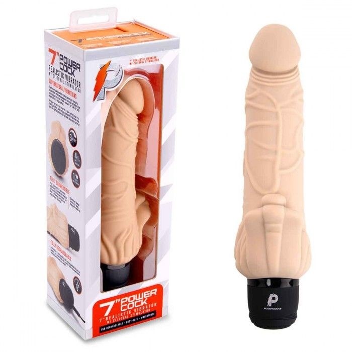 Телесный вибратор-раелистик с клиторальными лепестками 7  Realistic Vibrator - 21,5 см. - фото 441006